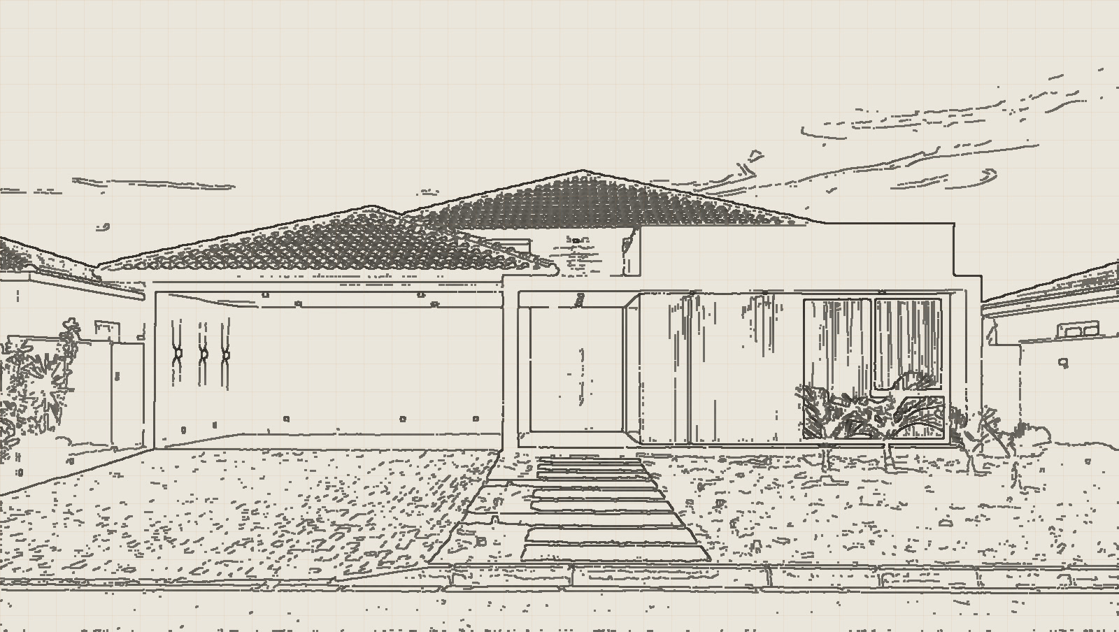 A mesma casa desenhada a traço, como no projeto.